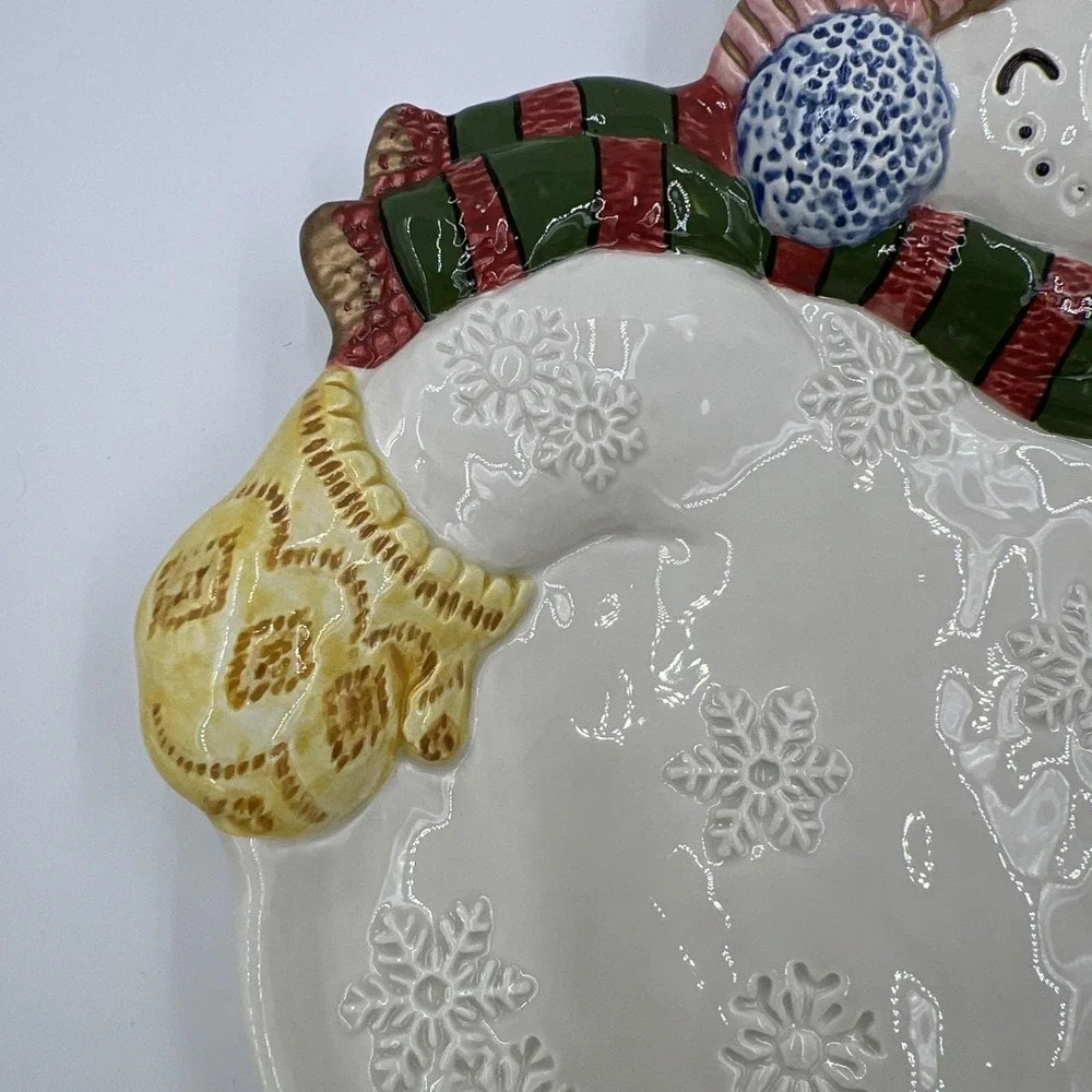Fitz and Floyd 1995 Vintage Snowman Ceramic Serving Plate‎ Wall Decor 9x11 Inch